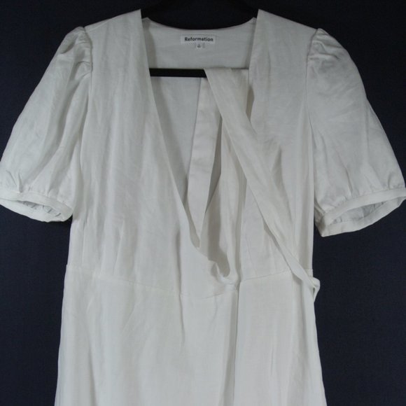 NEW REFORMATION Weiss Linen Wrap Maxi Dress in White Size L #321 - Picture 6 of 11
